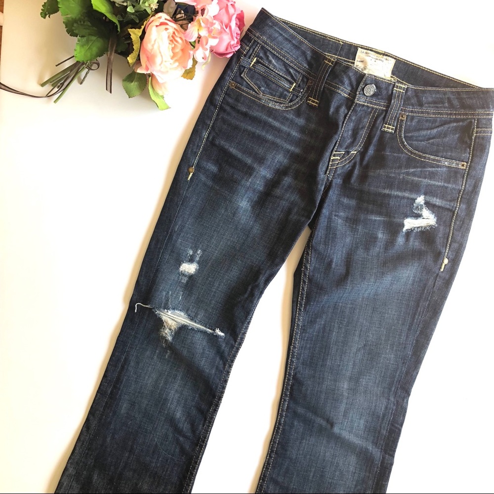 Taverniti So Jeans Dark Blue Distressed Flare Jeans